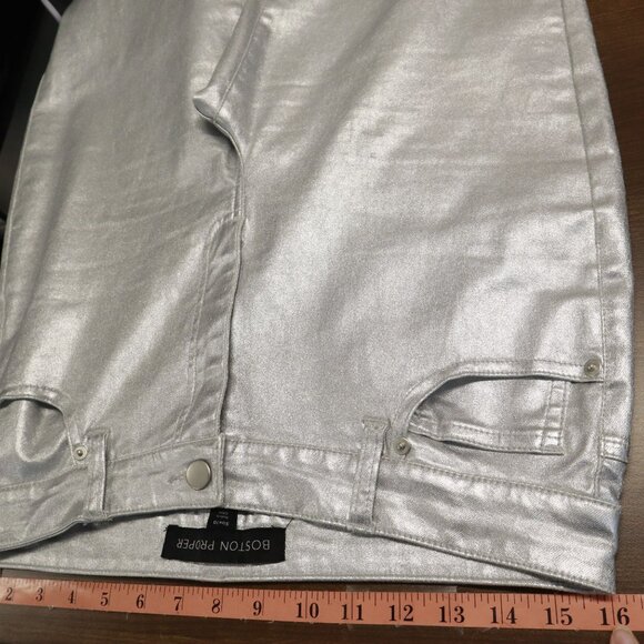 Boston Proper Metallic Pants Women 10 Silver Festive Holiday Party Night Out - Picture 12 of 16